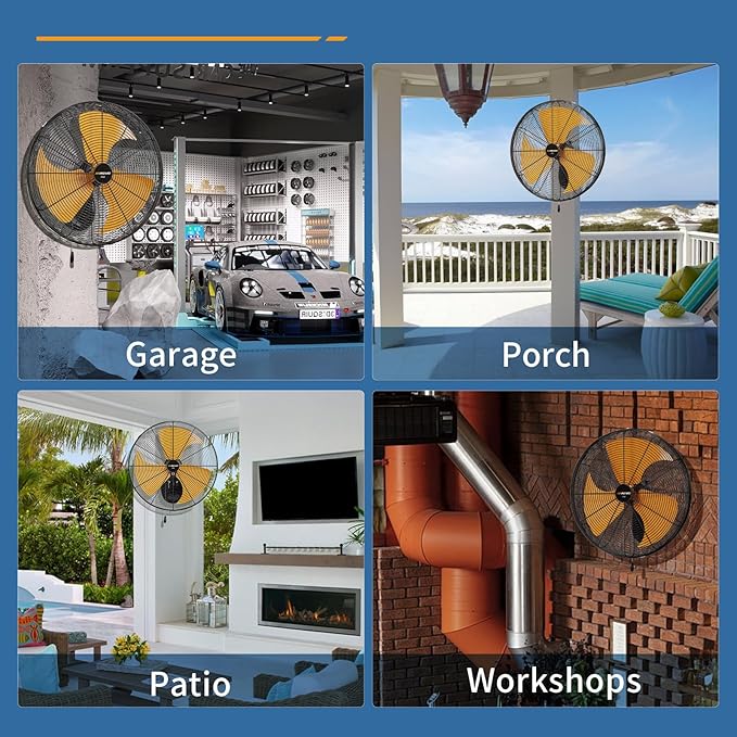 20 Inch Industrial Wall Mount Fan - 6000CFM High Velocity, Heavy Duty Metal Construction, 3 Speeds, Adjustable Tilt, Quiet Operation - Ideal for Garage, Shop, Commercial Use-PurrikoPets