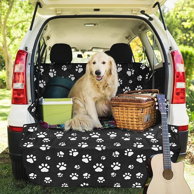 F-color SUV Cargo Liner for Dogs, Upgraded Extra Large Water Resistant Pet Cargo Cover Dog Seat Cover Mat for SUV Sedans Vans with Bumper Flap Protector, Non-Slip, Wear-Proof, Universal Fit, Paw Print-PurrikoPets