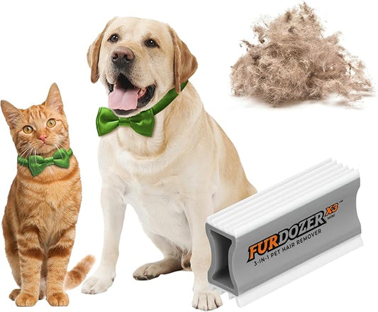 FurDozer X3 MINI Pet Hair Remover & Auto Detailing Tool - Cat & Dog Hair Remover for Carpet, Car Interior, Couch, Bedding, & Furniture - Reusable Pet Hair Removal Tool for Dog Fur & Lint, 3.5", Grey-PurrikoPets