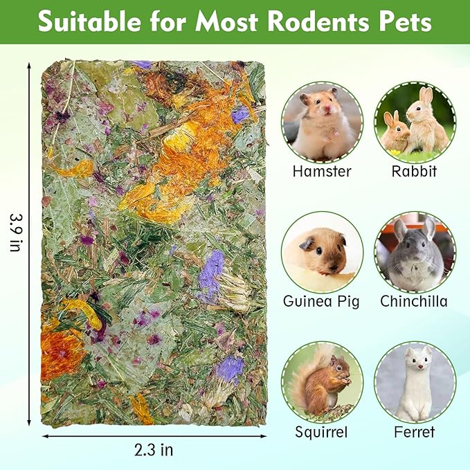 Fhiny 12 PCS Rabbit Timothy Hay Chips Toys, Natural Bunny Molar Treats with Herbal Flowers Rabbit Chew Toys for Teeth Small Animal Snacks for Rats Chinchillas Guinea Pigs Hamsters-PurrikoPets