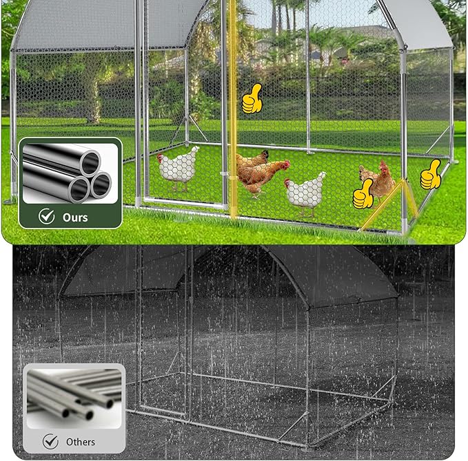 4ever2buy Large Metal Chicken Coop with Run Walk-in Poultry Cage Chicken Runs House Pen Cage Dome Roofed Chicken Coops with Anti-Ultraviolet Cover for Outdoor Yard Farm Use 9.5'W x 12.9'L x 6.3'H-PurrikoPets