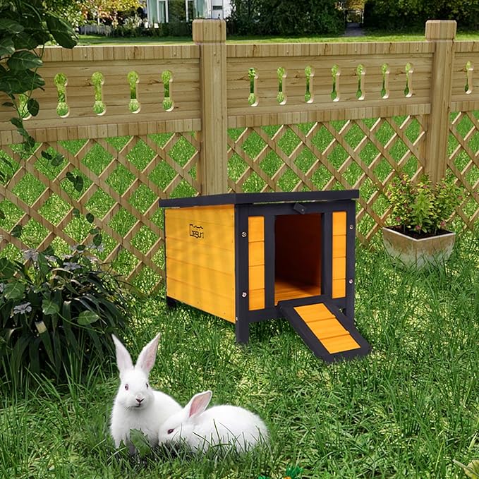 GEGURI Outdoor Cat House Weatherproof, Rabbit Hutch & Indoor Bunny Cage, Wooden Shelter for Feral Cats, Rabbits, Chickens & Small Animals-PurrikoPets