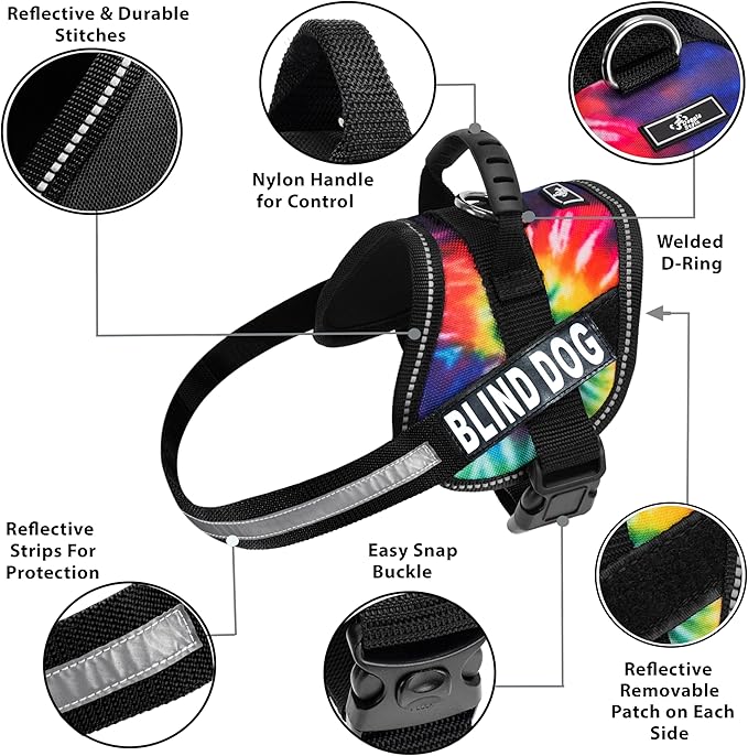 Doggie Stylz Blind Dog Harness No Pull No Escape Dog Vest for Blind Dogs Adjustable Vest with Handle Blind Dog Accessories and Patches for Training and Mobility-PurrikoPets