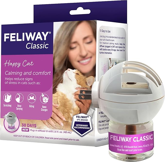 FELIWAY Classic 30 Day Cat Calming Plug In Pheromone Diffuser Starter Kit, 48ml - Helps Reduce Common Signs of Stress in Cats & Kittens, Enhanced Calming-PurrikoPets