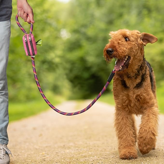 Dog Poop Bag Holder for Leashes - Dog Poop Bag Dispenser and Treat Holder with 2 Waterproof Pouches for Pet Waste Bags and Walking Accessories + 1 Free Roll (Purple)-PurrikoPets