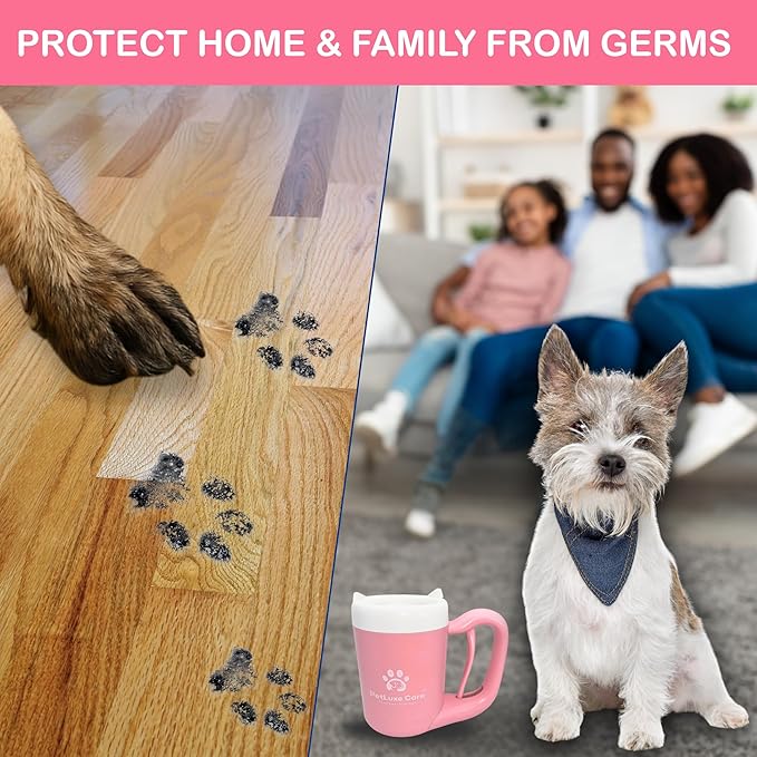 Dog Paw Cleaner for Small & Medium Dogs – Portable Paw Washer Cup with Soft Silicone Brush, Towel & Moisturizing Balm – Gently Cleans Muddy Paws After Walks (Pink, Small)-PurrikoPets