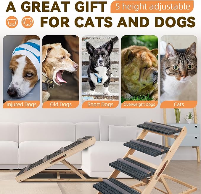 2-in-1 Dog Ramp and Dog Stairs Folding Ramp for Bed and Couch, Suitable for Small to Medium Dogs, Supports up to 150 Pounds-PurrikoPets