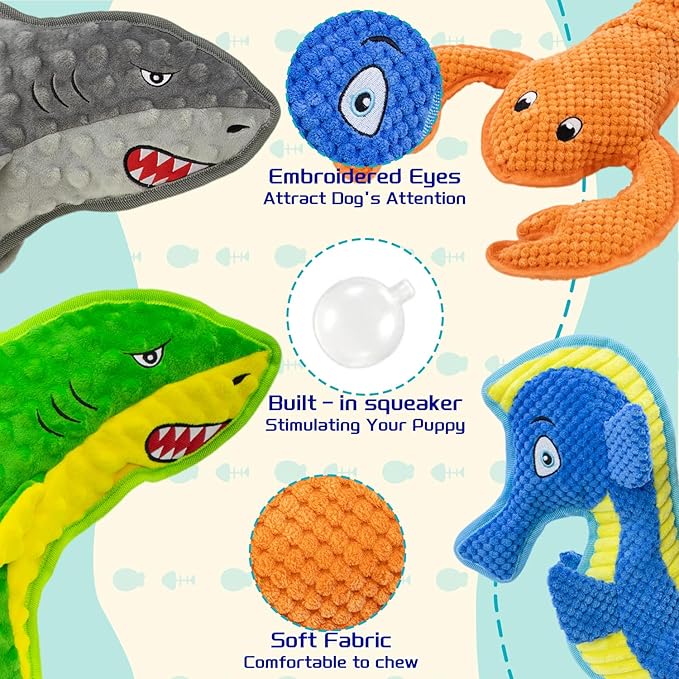 Dog Toy Squeak No Stuffing Toys, 4-Pack Toys for Small Medium Large Breed, Puppy Teething Interactive Toy to Keep Them Busy, Best Christmas Birthday Gift-PurrikoPets