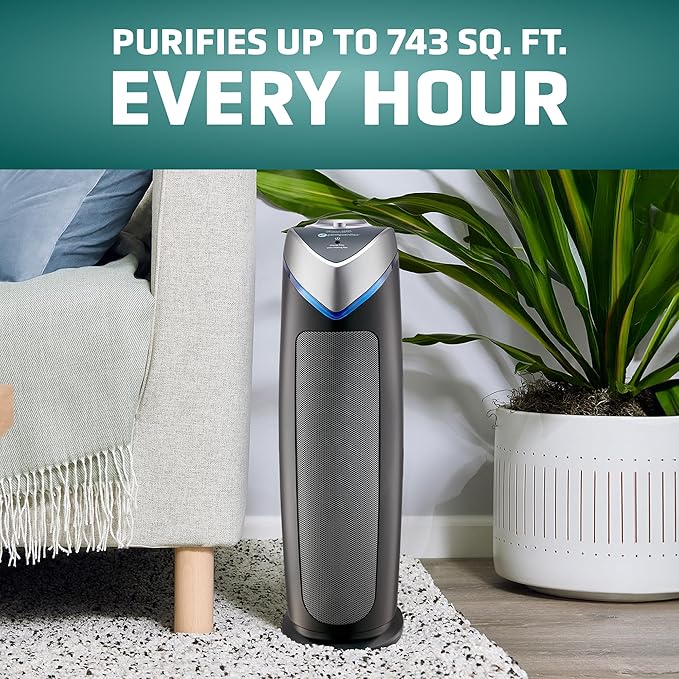 GermGuardian Air Purifier for Home with HEPA Pure Filter, for Wildfire Smoke, Pet Dander, Pollen, Odors, Large Rooms Up To 743 Sq. Ft., Removes 99.97% Pollutants, UV-C, 2-Pack, 22", AC48252PK, Gray-PurrikoPets