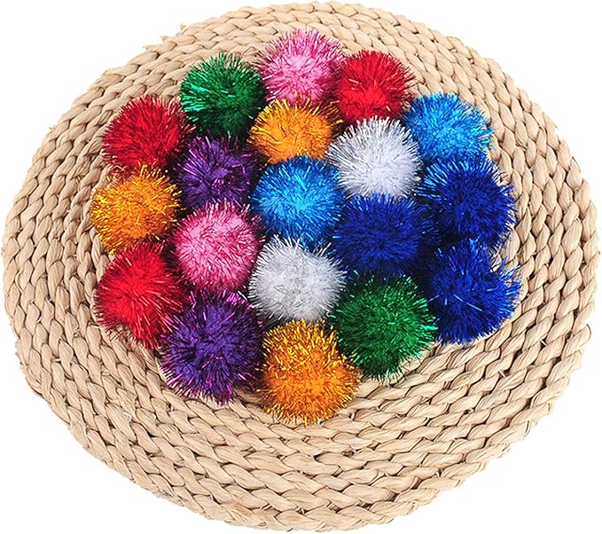 20 Pack 2 Inches Sparkle Balls for Cats, Large Size, Glitter Pom Poms Fuzzy Balls for Cats, Kitten Indoor Assorted Color Random-PurrikoPets