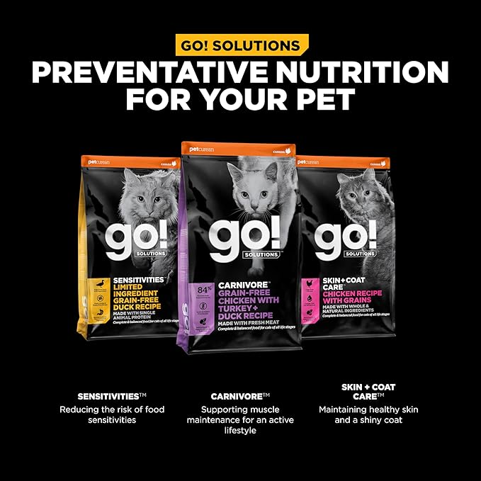 Go! Solutions Carnivore, Grain-Free, Protein Rich Dry Cat Food, Chicken, Turkey and Duck Recipe, 3 lb Bag-PurrikoPets