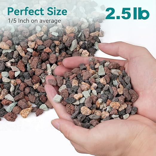 2.5lbs Terrarium Rocks for Pots Indoor, Succulent, Cactus, Bamboo, Bonsai Tree, 1/5 Inch Rocks for Planters Drainage, Mixed Color Small Lava Rocks for Top-Dressing-PurrikoPets