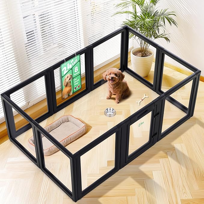 FXW AuraSpace Acrylic Indoor Unleashed Dog Playpen for Puppies and Small Dogs, 24 Inch, 10 Panels, Black-PurrikoPets