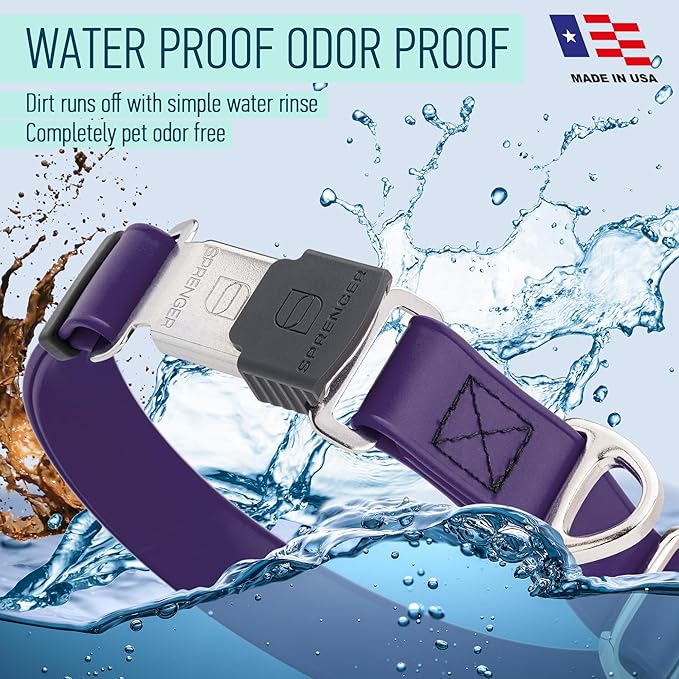 Dogline Biothane Waterproof Dog Collar with Herm Sprenger Black Stainless Steel Quick Release Buckle – Heavy Duty Tactical Durable Collar for Dogs – Comfortable and Safe Pet Collar W1 L 15-25" Purple-PurrikoPets