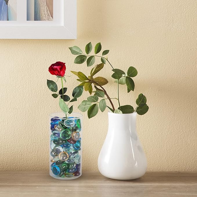 FUTUREPLUSX 1LB Multicolored Flat Glass Marbles, Mixed Mancala Stones Pebbles Flat Beads Mosaics Gemstones for Vase Filler Table Scatter Home Decor-PurrikoPets