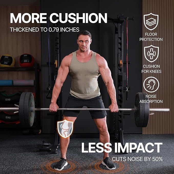 AIRHOP 0.79in Thick 48 Sq Ft Exercise Equipment Mats, 12 Tiles Upgraded Rubber Top with High Density EVA Foam, Large Interlocking Puzzle Gym Flooring for Home Gym, Heavy Weight Workout,Black-PurrikoPets