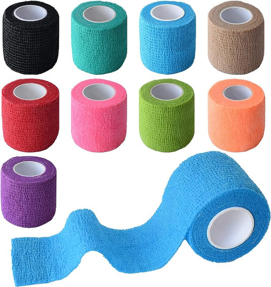 9 Pack 2" x 5 Yards Self Adhesive Bandage Wrap Self Stick Wrap for Ankle, Wrist, Finger, Sports, Breathable Cohesive Vet Tape for Pets (Multi Colors)-PurrikoPets