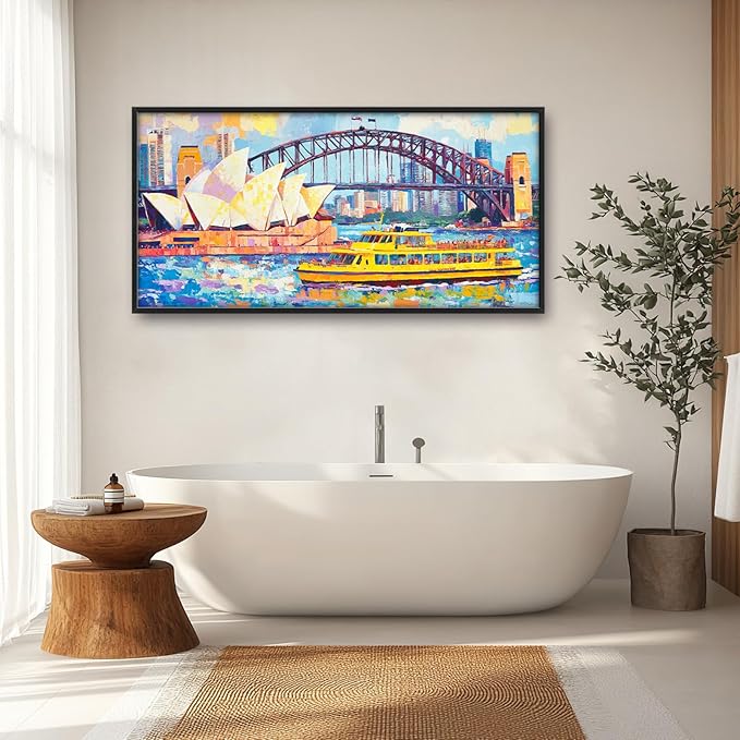 Extra Large Sydney Opera House Framed Wall Art for Living Room,Oversized Abstract Harbour Bridge Cityscape Pictures Wall Decor,Canvas Print Painting Modern Artwork Bedroom Office Bathroom 60L" x 30W"-PurrikoPets
