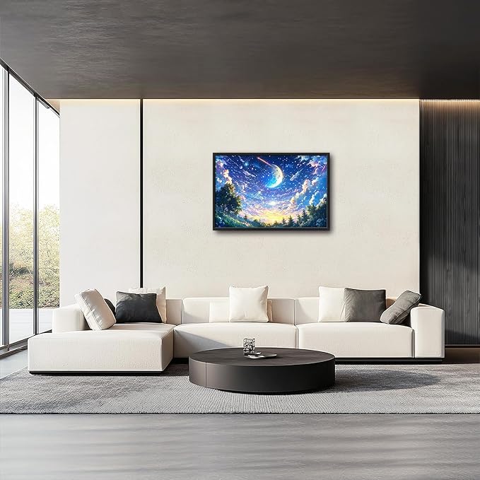 Framed Large Anime Sky Wall Art for Living Room, Oversized Fantasy Night Sky Forest Wall Decor Nature Canvas Painting Modern Artwork Home Decoration for Living Room Bedroom Office 36"x24"-PurrikoPets