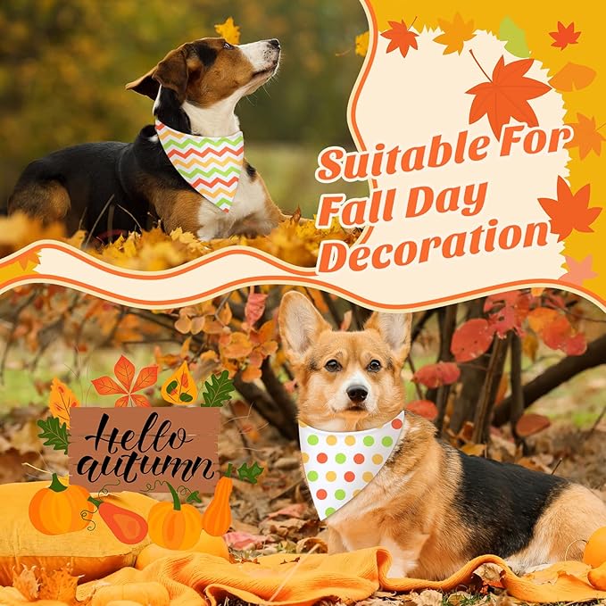 48 Pieces Fall Dog Bandanas Bulk Colorful Autumn Bandanas for Dogs with Polka Dot Stripe Wave Patterns for Pets Doggies Fall Autumn Thanksgiving Party Costume Accessories-PurrikoPets