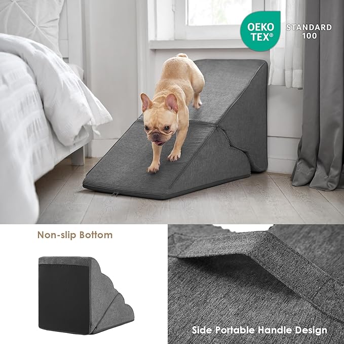 EHEYCIGA Curved Foldable Dog Stairs Ramp for High Beds 19.7" H, 4-Step Dog Steps for Small Dogs and Cats, Pet Stairs for High Bed Climbing, Non-Slip Balanced Pet Step Indoor, Grey-PurrikoPets
