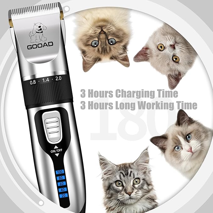 Goood Cat Clippers for Matted Hair - Cordless Cat Shaver, Low Noise Paw Trimmer, Quiet Pet Hair Clippers (Silver)-PurrikoPets