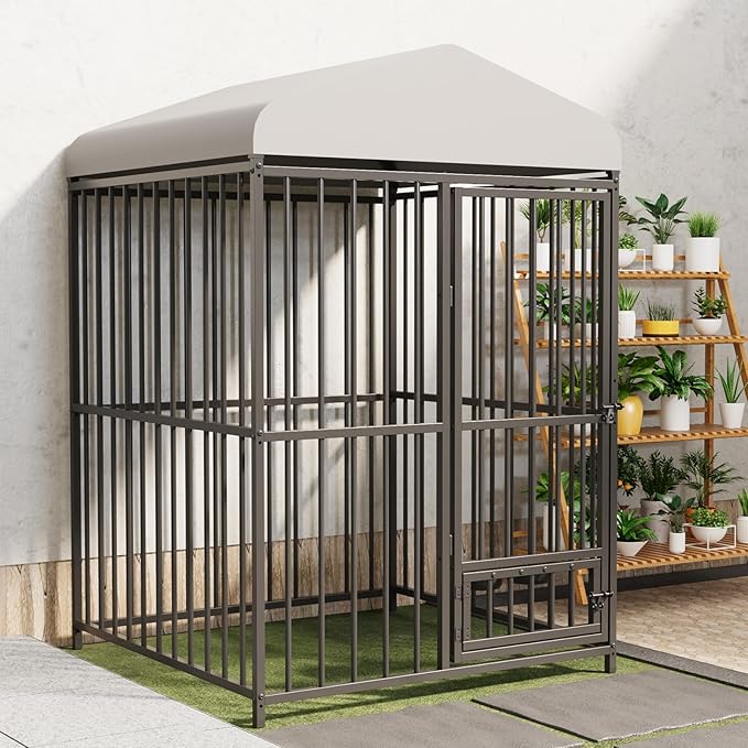 4x4x6 FT Outdoor Dog Kennel,Heavy-Duty Enclosures Outside with UV-Resistant Waterproof Roof Cover and Lock,for Medium and Large Dogs,Easy Assembly-PurrikoPets