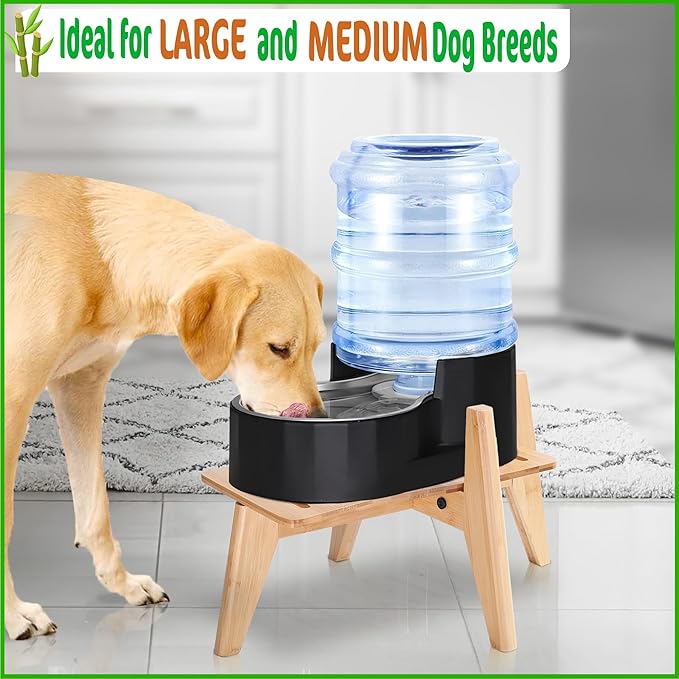 Dog Water Bowl Dispenser Stand - Compatible with Automatic and Gravity Water/Food Dispensers - Adjustable Width, Holds Various Sizes [See Photos for Measurements] - Bamboo-PurrikoPets