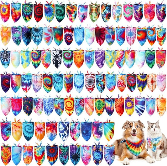 200 Pcs Dog Bandanas Bulk Pet Bibs Colorful Triangle Scarf Pet Bandanas for Medium Large Dogs Spring Summer Birthday Costume Decoration (Tie Dye)-PurrikoPets