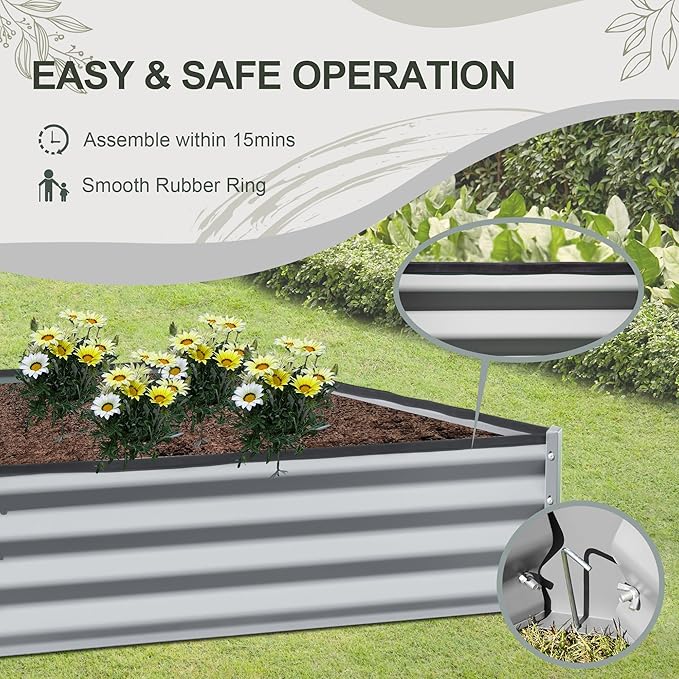 Domi Galvanized Raised Garden Bed, 6x3x1Ft Thickening Metal Planter Box for Vegetables Bottomless for Backyard Outdoor, 1" Deep w/ 128 Gallon Capacity - Silvery-PurrikoPets