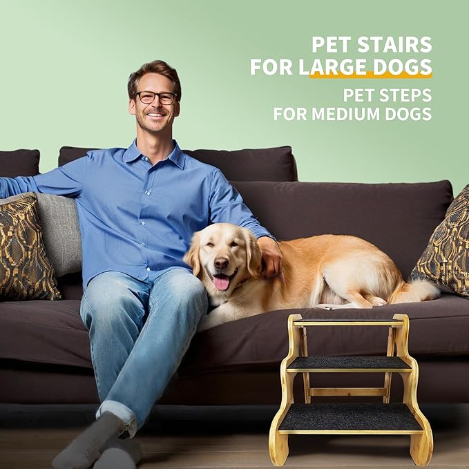 Dog Steps for Bed,24 Inches 5 Step Dog Stairs for Senior Pets to Get On 30 Inches High Beds/Car,Made of Bamboo Can Support Large Dogs Weighing Up to 160 LB-PurrikoPets