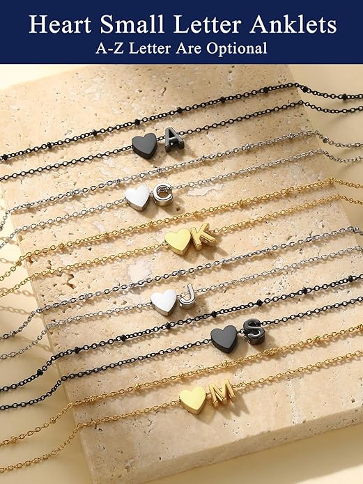 Suplight Stainless Steel Initial Ankle Bracelets for Women Layered Dainty Heart Anklet Beaded Anklets for Women Waterproof Plus Size Ankle Foot Chain Summer Essentials Jewelry(with Gift Box)