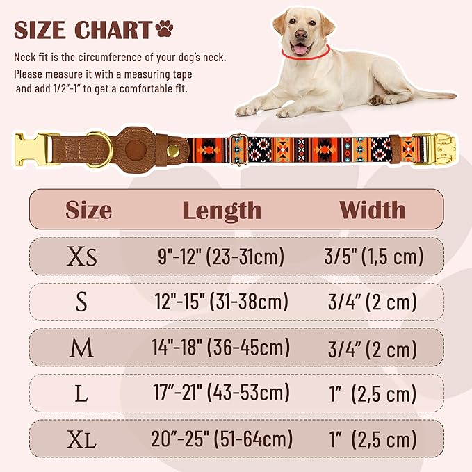 AirTag Dog Collar for Small Medium Large Breed - Adjustable Cute Pattern Dog Collar with Airtag Holder - Soft Leather Tracker GPS Apple Air Tag Pet Collars (Medium, 14"-18" Neck Fit, Western)-PurrikoPets