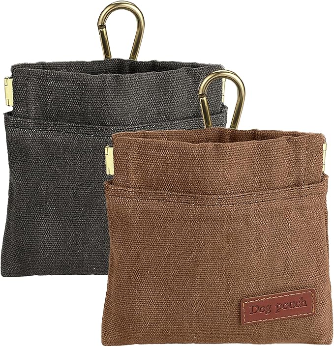 2PC Dog Treat Pouch,Dog Training Treat Reward Bag,Portable Puppy Hand Free Dog Walking Bag,Auto Closing Dog Food Dispenser,Behavior Aids for Puppy Travel or Outdoor(Grey+Khaki)-PurrikoPets