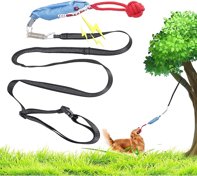 Dog Tree Tug of War Toy with Squeaky, Tethered Tug of War Outdoor Toy Self Play for Aggressive Chewers, Durable Bungee Cord with Chew Ball-PurrikoPets