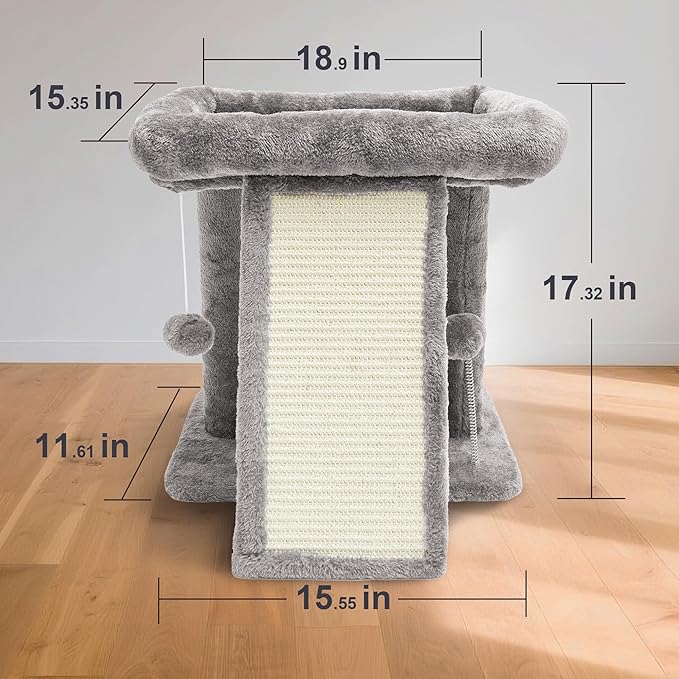 17.7-inch Small Cat Tree Tower with Scratching Post for Indoor Cats,Light Grey-PurrikoPets