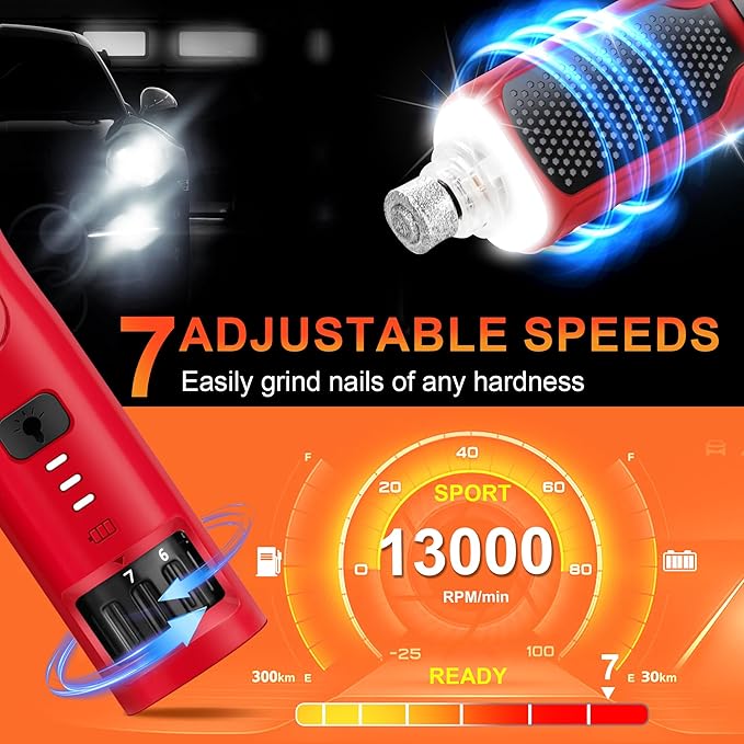 Dog Nail Grinder 7-Speed & 360° LED Light, Professional Pet Nail Grinder for Dogs and Cats, Electric Dog Nail Trimmer Painless Paws Grooming & Smoothing Tool for Large Medium Small Dogs Cats Pets-PurrikoPets