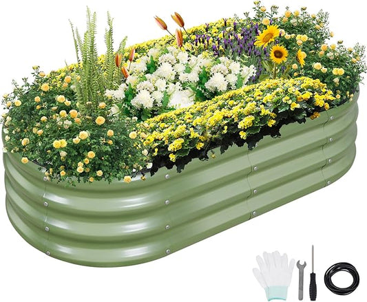 Galvanized Raised Garden Bed Outdoor- Raised Beds for Gardening| Metal Planter Box, Steel Raised Garden Bed Kit with Safety Edging and Gloves for Vegetables, Flower, Herbs (4x2x1FT, Green)-PurrikoPets