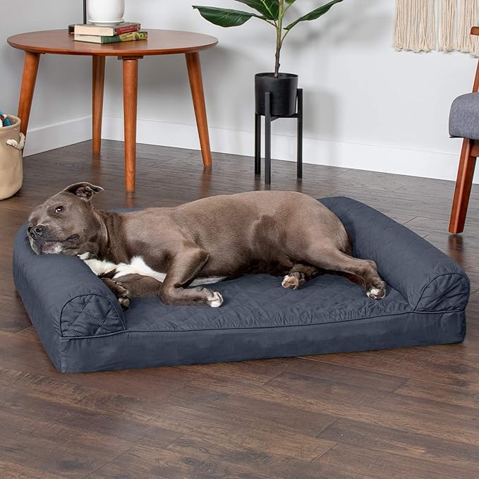 Furhaven Orthopedic Dog Bed for Large/Medium Dogs w/ Removable Bolsters & Washable Cover, For Dogs Up to 55 lbs - Quilted Sofa - Iron Gray, Large-PurrikoPets