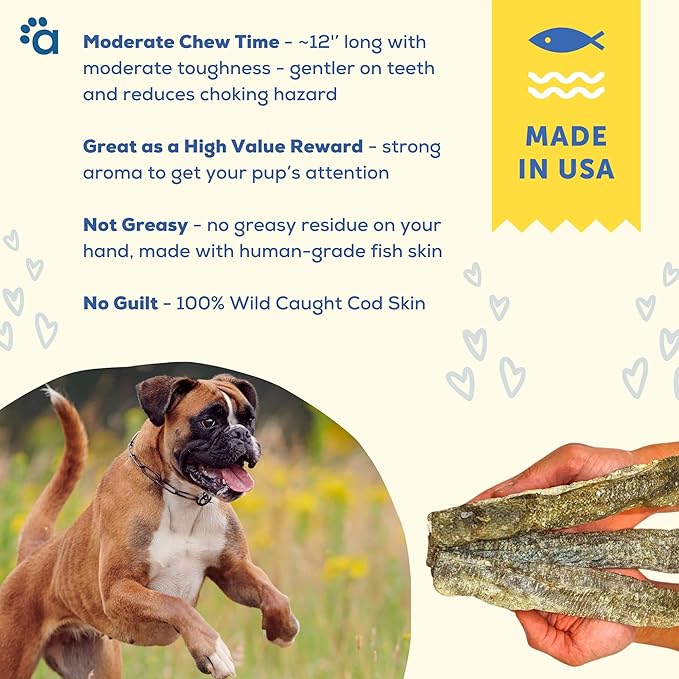 A Better CHEW – Wild Caught Cod Skin Dog Treats | Sourced and Made in The USA, Single Ingredient, Dehydrated | Natural, Healthy Alternative to Rawhides + Bully Sticks, Long Lasting Chew-PurrikoPets