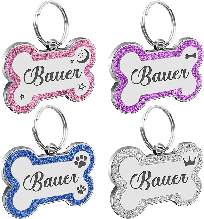 Dog Tags Personalized for Pets Dog Name Tags Personalized Dog Tag Engraved with Any Name & Text Custom Dog ID Tags Glitter Bone ID Tag for Puppy Cat (Purple L, Bone)-PurrikoPets