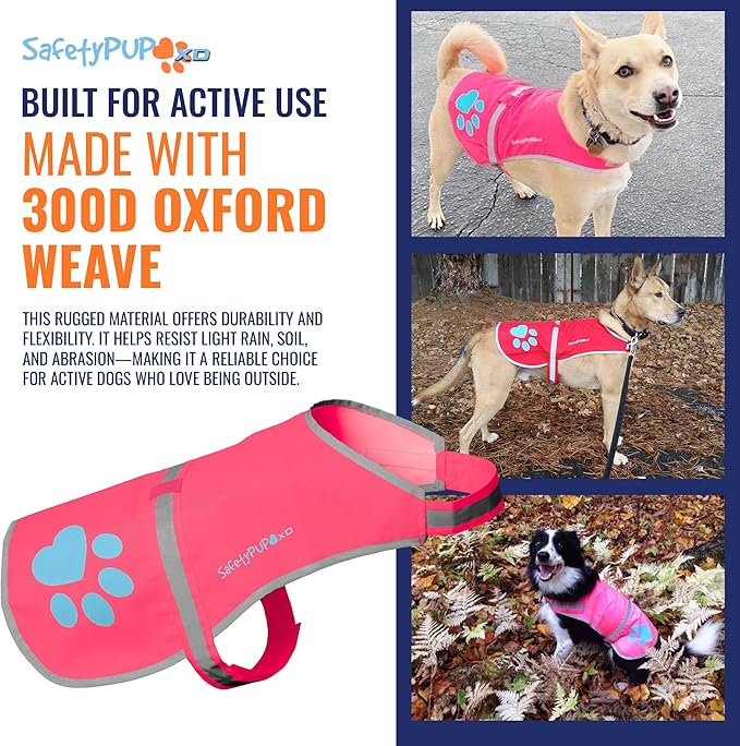 Dog Reflective Vest – Hi-Vis Fluorescent Visibility That Helps to Safeguard Your Pet On/Off Leash in Urban & Rural Areas (Pink, Large)-PurrikoPets