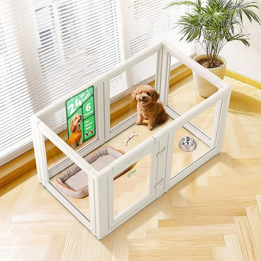 FXW AuraSpace Acrylic Indoor Unleashed Dog Playpen for Puppies and Small Dogs, 24 Inch, 6 Panels, White-PurrikoPets