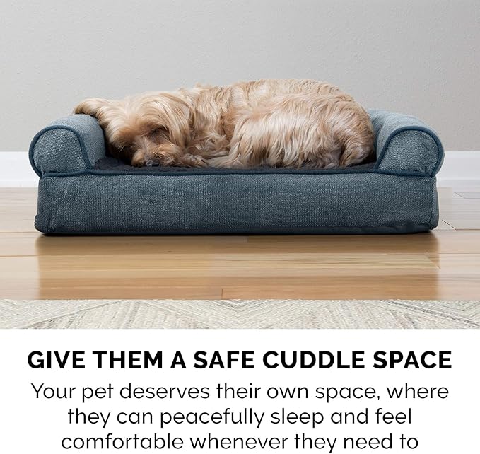 Furhaven Cooling Gel Dog Bed for Large Dogs w/ Removable Bolsters & Washable Cover, For Dogs Up to 125 lbs - Sherpa & Chenille Sofa - Orion Blue, Jumbo Plus/XXL-PurrikoPets