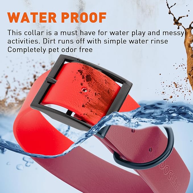 Dogline Biothane Waterproof Dog Collar Strong Coated Nylon Webbing with Black Hardware Odor- Proof for Easy Care Easy to Clean High Performance Fits Small Medium or Large Dogs, Cherry Red-PurrikoPets