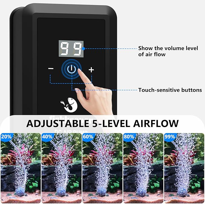 fishkeeper Aquarium Air Pump, 8W 130GPH Dual Outlet Fish Tank Air Pump with Adjustable Airflow Ultra-Quiet Oxygen Aerator Pump with Air Stone Bubbler for 10-120 Gallon Fish Tank-PurrikoPets