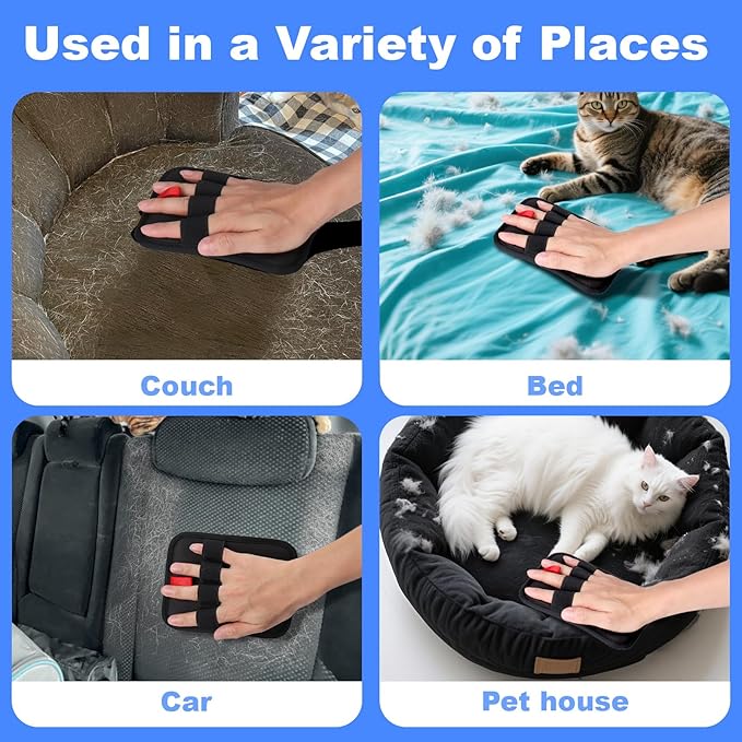 AIERSA 2Pcs Electrostatic Pet Hair Removal Glove, Electro Gloves Pet Hair, Reusable Static Pet Hair Remover Mitt, Cat & Dog Hair Removal Tool for Furniture, Clothes, Carpet, Car, Couch-PurrikoPets