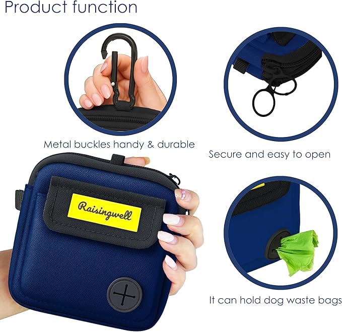 Dog Treat Pouch for Pet Walking and Training with Clicker, Poop Bags and Three Bags Design Small Fanny Zipper Pack Holder for Puppy Snack Dispenser Kit for Leash and Outdoor Use (Blue)-PurrikoPets