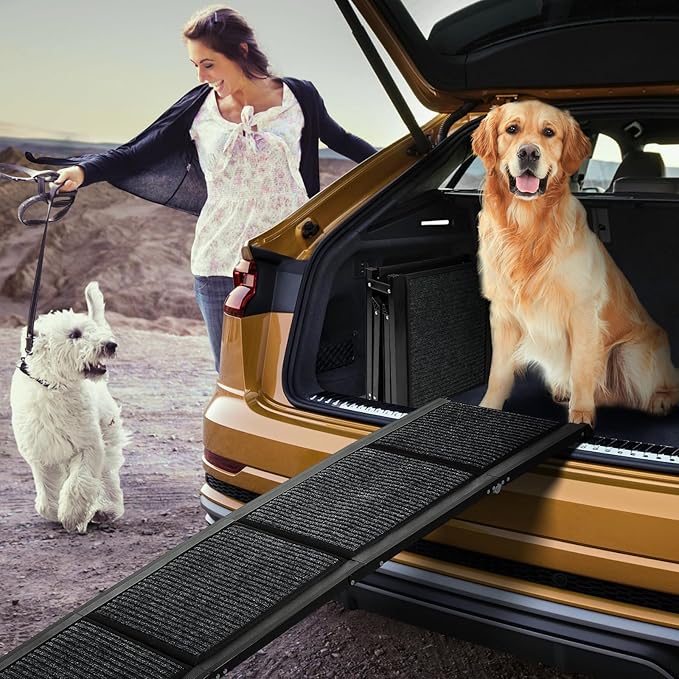 Dog Ramp for Car，63" x 17" Wide Folding Pet Ramp Dog Ramps for Medium & Large Dogs with Non-Slip Rug Surface ，Portable Dog Car Ramp for SUV Car & Truck, Outdoor Dog Ramp Up to 250 LBS-PurrikoPets