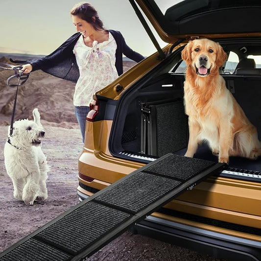 Dog Ramp for Car，63" x 17" Wide Folding Pet Ramp Dog Ramps for Medium & Large Dogs with Non-Slip Rug Surface ，Portable Dog Car Ramp for SUV Car & Truck, Outdoor Dog Ramp Up to 250 LBS-PurrikoPets